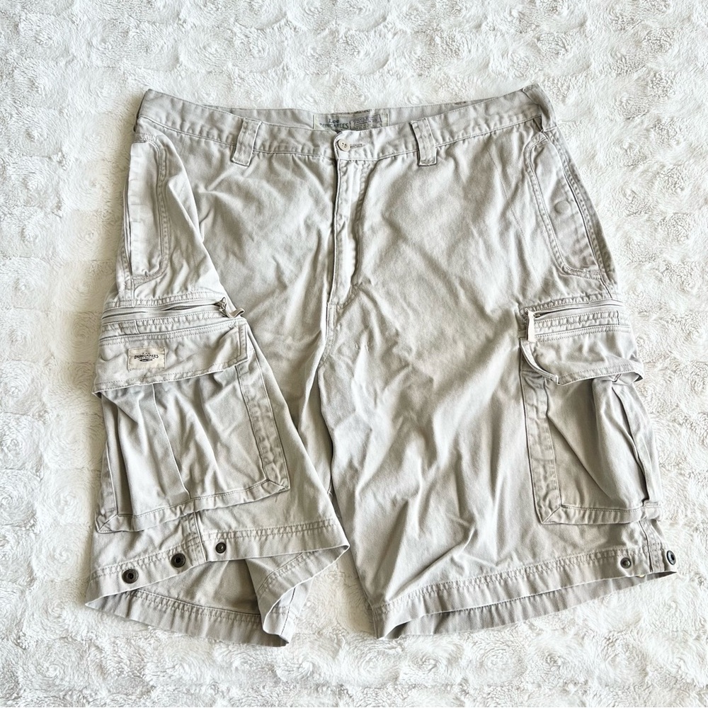 Vintage Lee Dungarees Shorts Mens 38 Beige Cargo Baggy Skate Wide Utility Loose